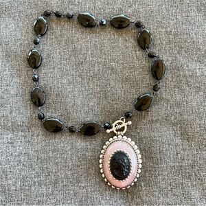 Chic Black and Pink Cameo Necklace